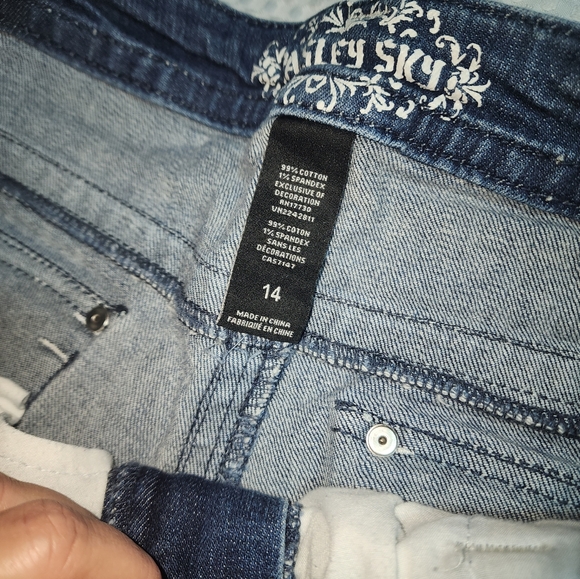 PAISLEY SKY EUC WOMENS SZ 14 EMBELLISHED FLARED DENIM BLUE JEANS - Picture 5 of 8